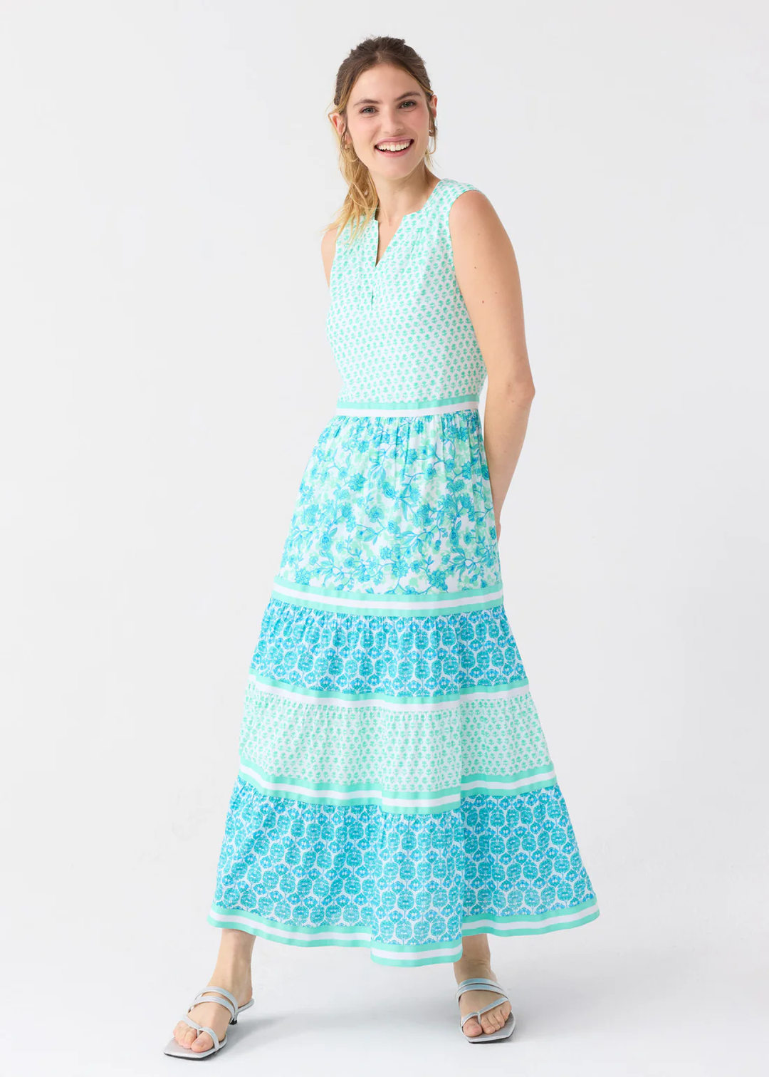 Rosemary Beach Woven Sleeveless Tiered Maxi Dress