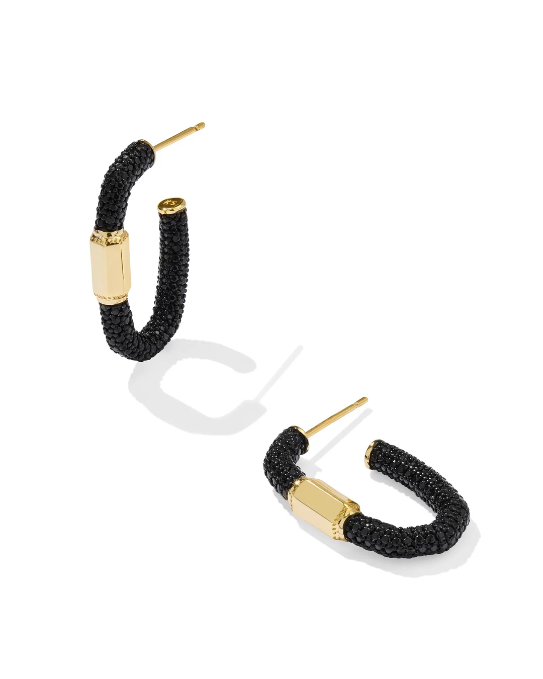 Emery Hoop Earrings Gold Black Crystal
