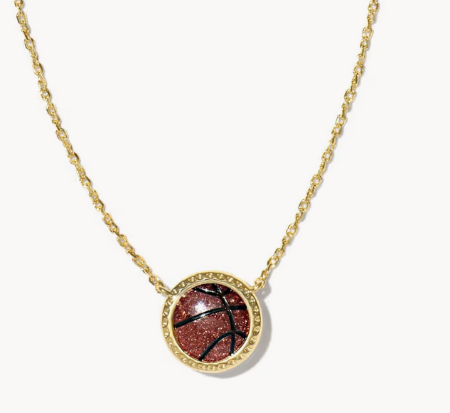 Basketball Gold Short Pendant Necklace Orange Goldstone