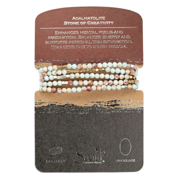 Stone Wrap Bracelet/Necklace Agalmatolite/Gold/Creativity