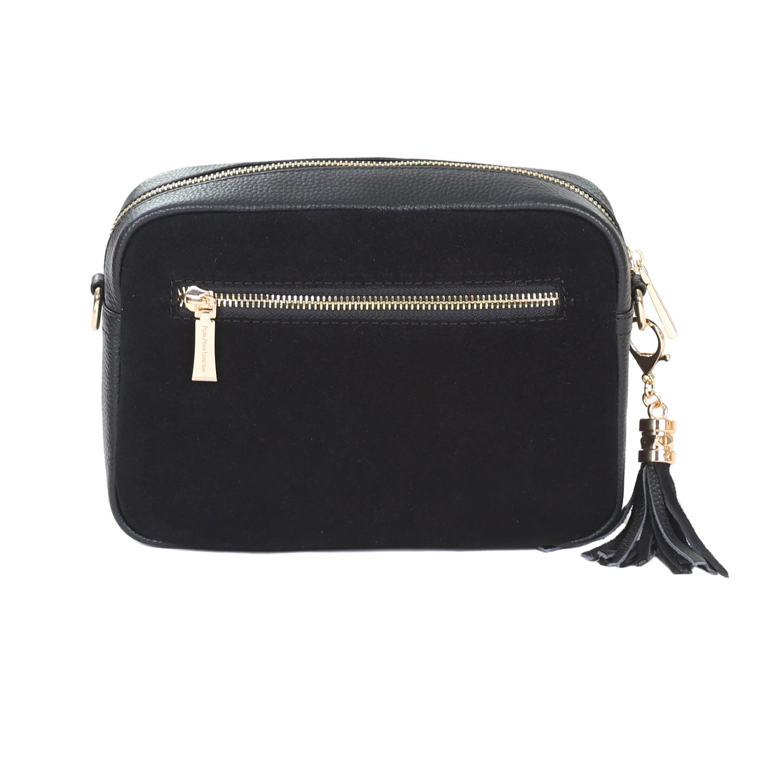 Pom Pom London City Suede & Leather Bag Black