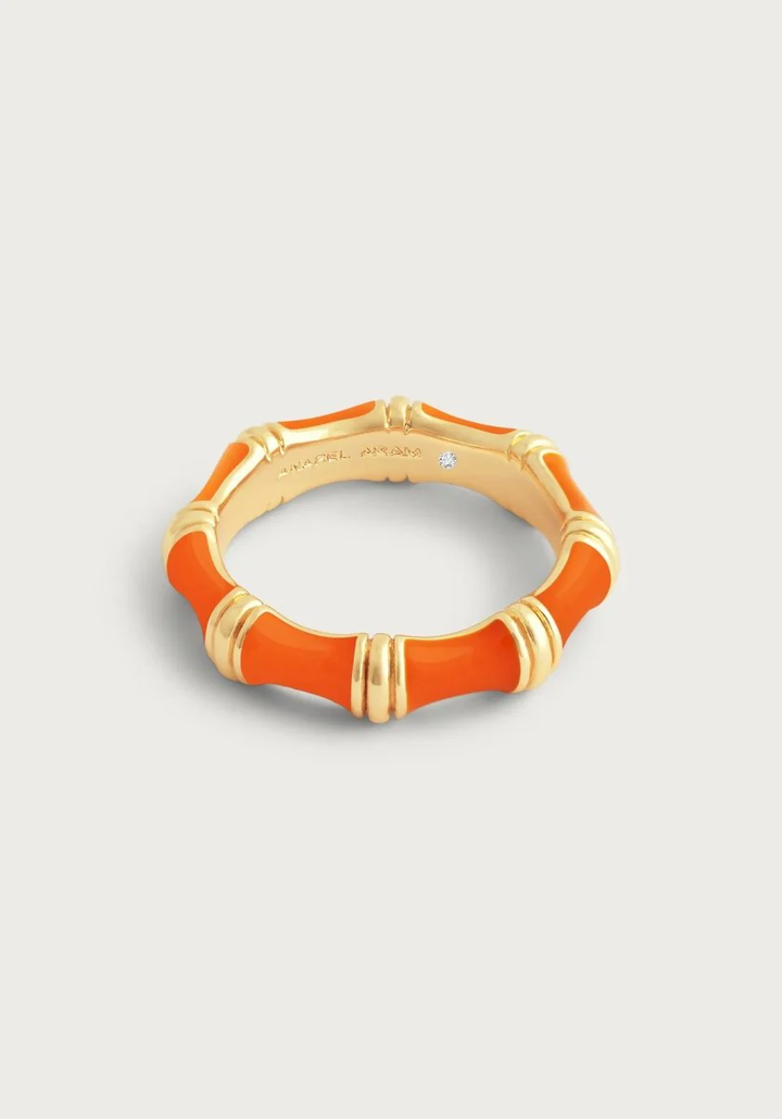 Anabel Aram Bamboo Enameled Ring Clementine Size 8