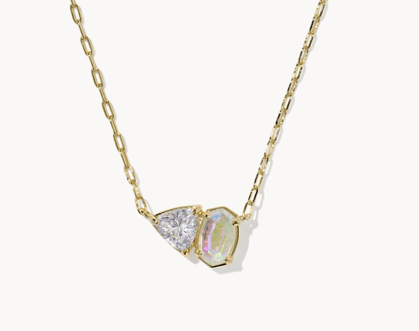 Tatum Short Pendant Necklace White CZ Mix Gold