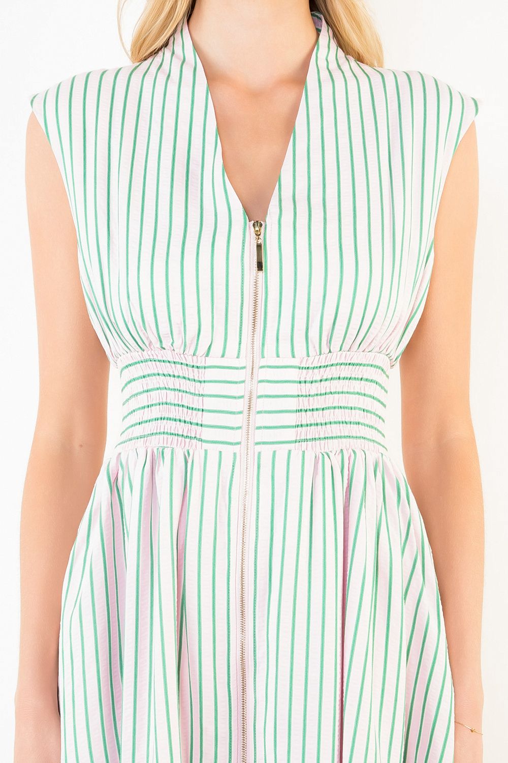 Sleeveless Zip Front Stripe Dress Pink