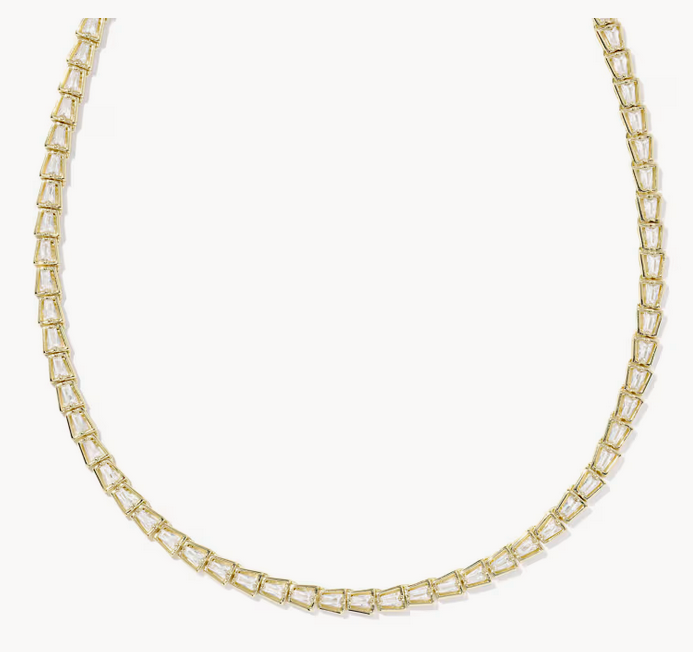 Bella Tennis Necklace Gold Metal White CZ
