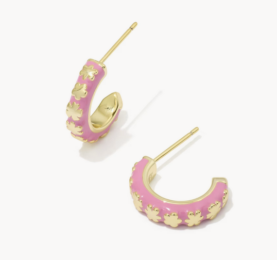 Jane Huggie Earring Dark Pink Enamel Gold