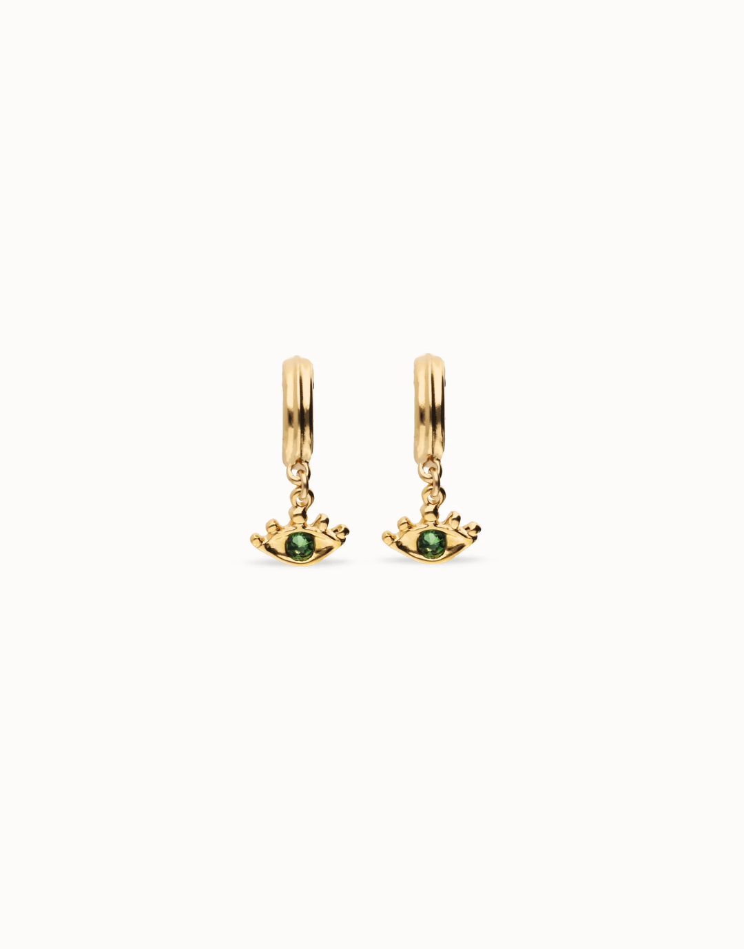 Ser Intuitiva Eye-Shaped Drop Earrings with Green Crystal Gold