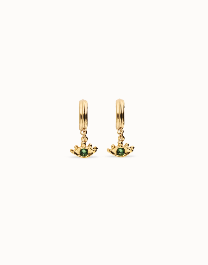 Ser Intuitiva Eye-Shaped Drop Earrings with Green Crystal Gold