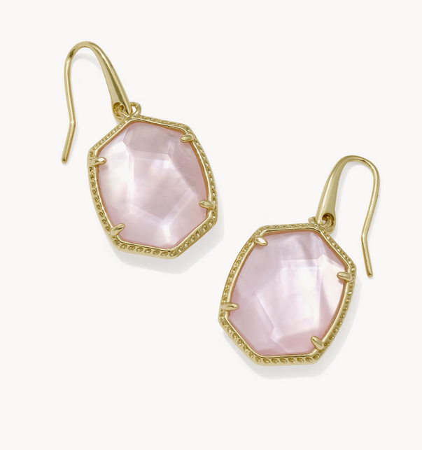 Daphne Frame Drop Earring Light Pink MOP Gold