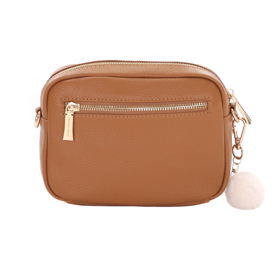 Pom Pom London Original Faux Fleece &amp; Leather Bag Maple