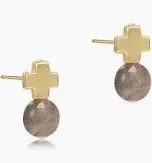 Signature Cross Gold Stud Earrings- Labradorite