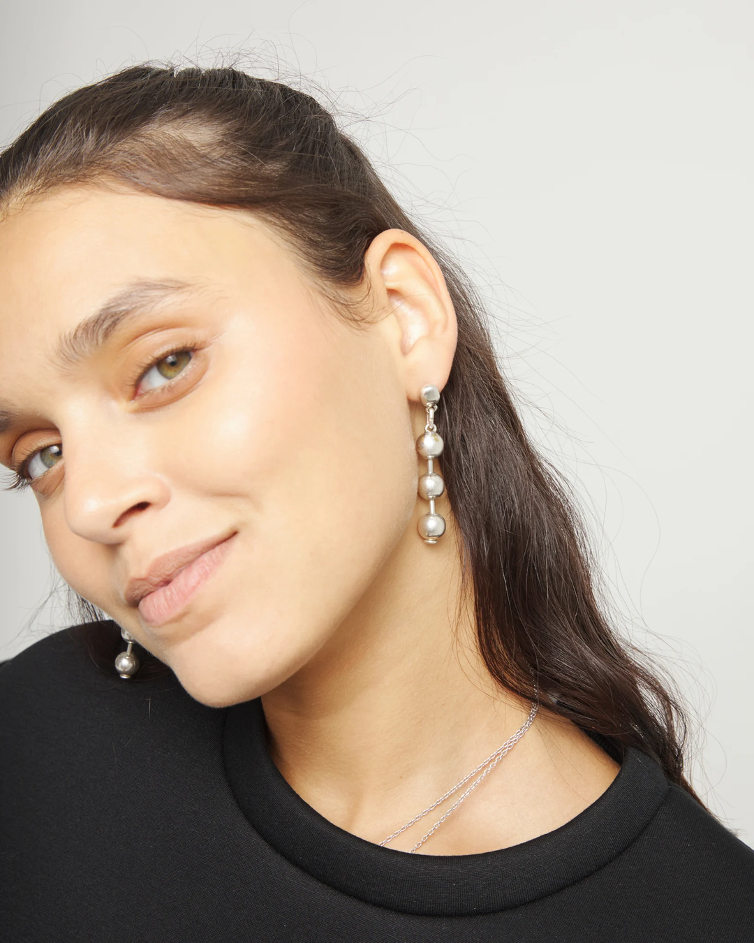 Beat Bead Drop Earrings Silver