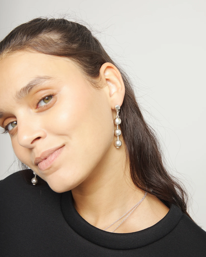 Beat Bead Drop Earrings Silver
