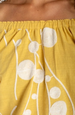3/4 Sleeve Woven Top Yellow and Cream