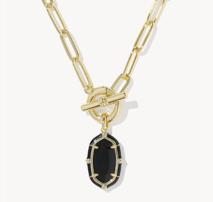 Elisa Enamel Link Chain Necklace Gold Black Agate