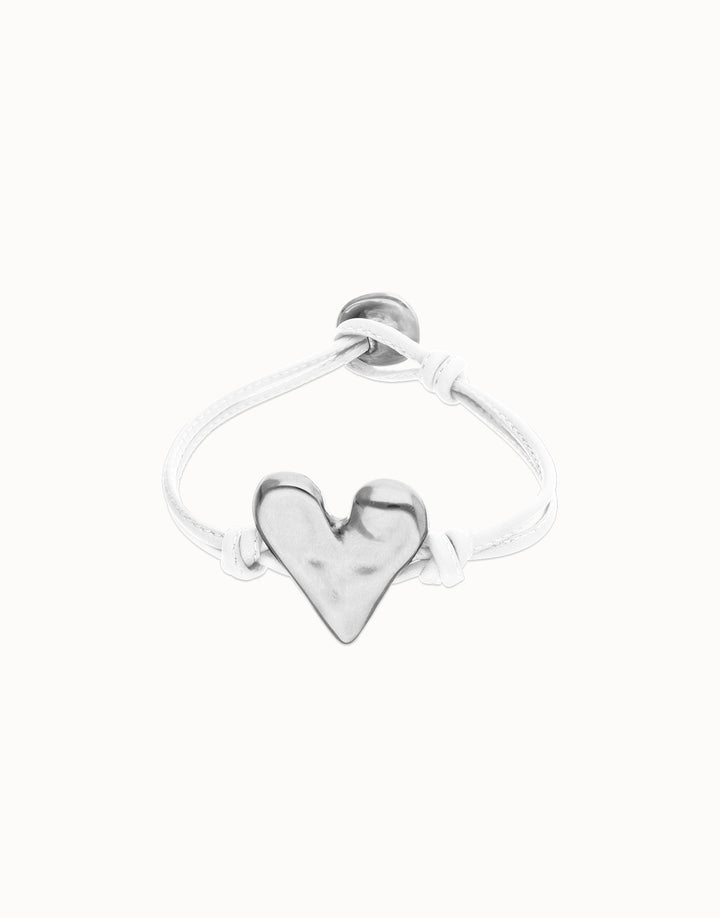 Palpito Beat White Leather with Silver Heart Bracelet Medium