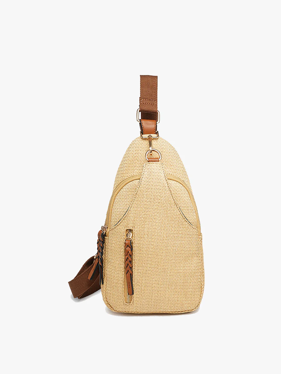 Nikki Micro Straw Sling Bag in Natural/ Brown