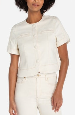 Collarless Short Sleeve Cropped Jacket Desert Dune