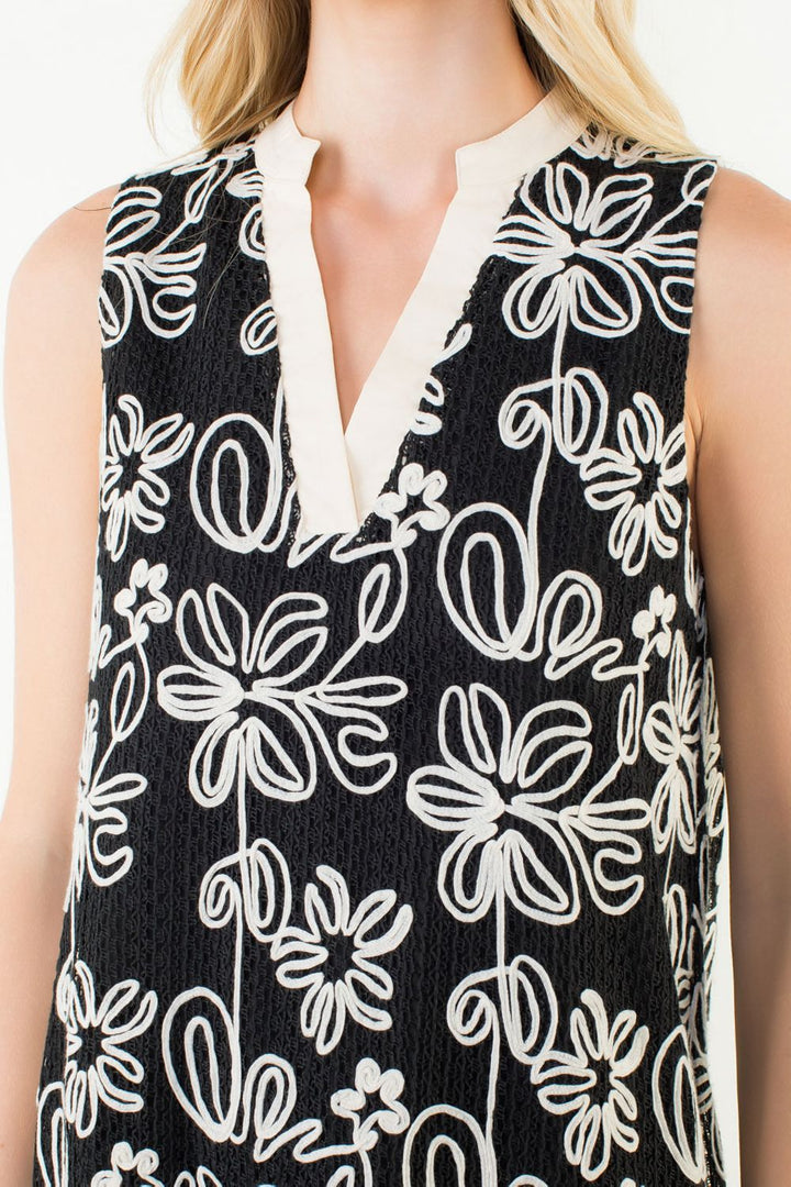 Sleeveless Floral Pattern Dress Black