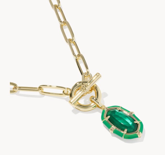 Elisa Enamel Link Chain Necklace Gold Emerald Illusion