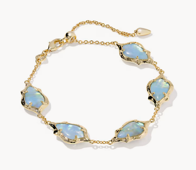 Adriana Scallop Frame Delicate Chain Bracelet Sky Blue Iridescent Abalone Gold