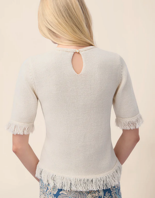 Sofia Fringe Sweater Antique White