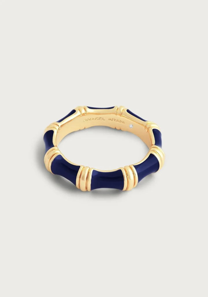 Anabel Aram Bamboo Enameled Ring Atlantic Navy Blue Size 8