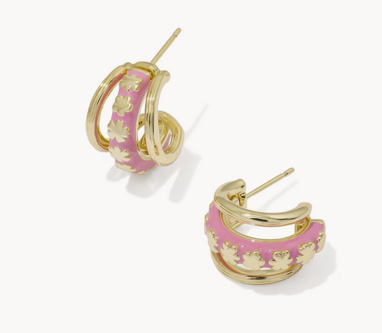 Jane Huggie Earring Dark Pink Enamel Gold