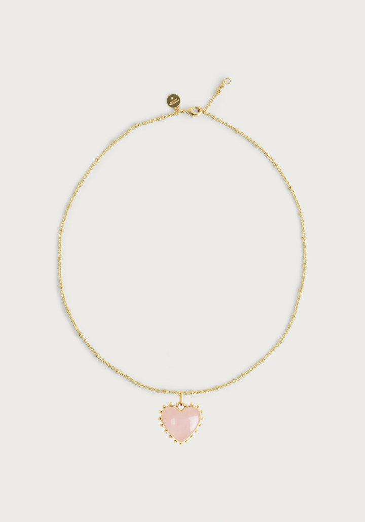 Anabel Aram Heart with Rose Quartz Stone Pendant Necklace