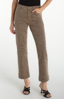 Kennedy Straight Pant with Wide Hem Khaki Abstract Animal Print
