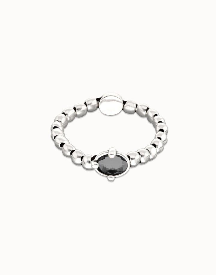 Ser Deslumbrante Beaded Oval Faceted Black Crystal Bracelet Silver