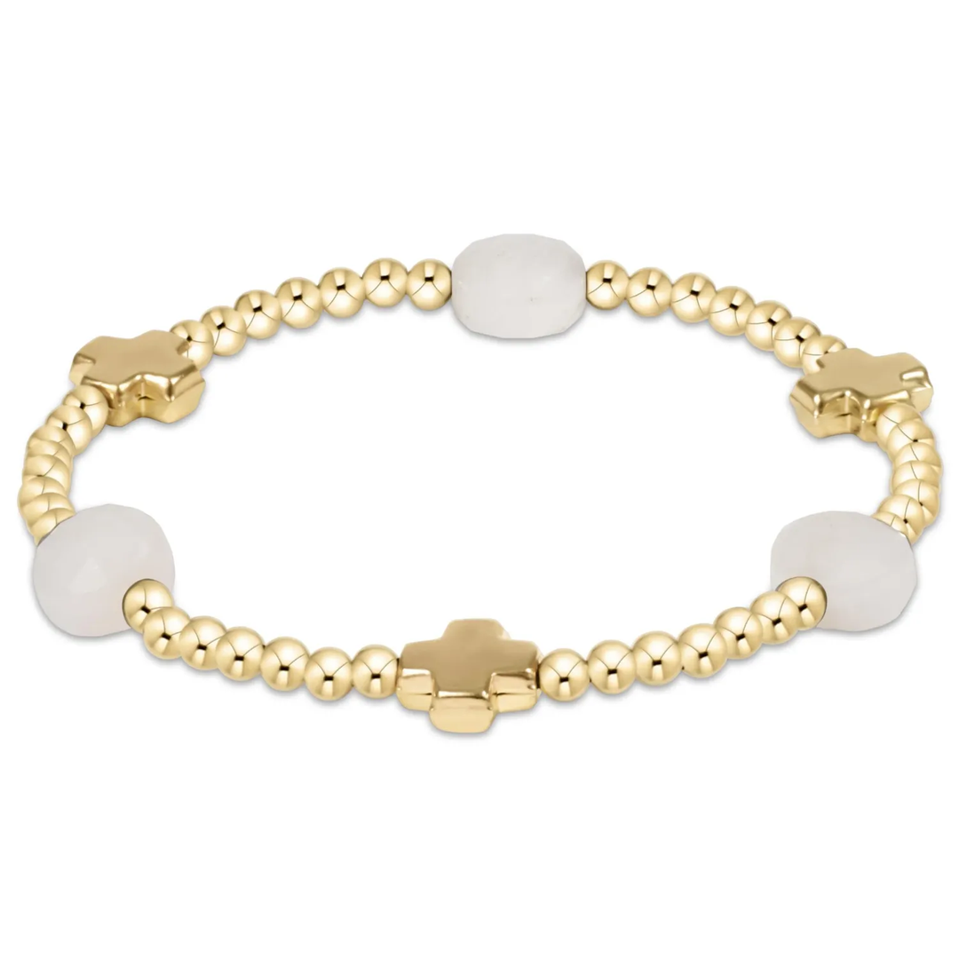 Signature Cross Admire Gold Pattern 3mm Bead Bracelet Moonstone