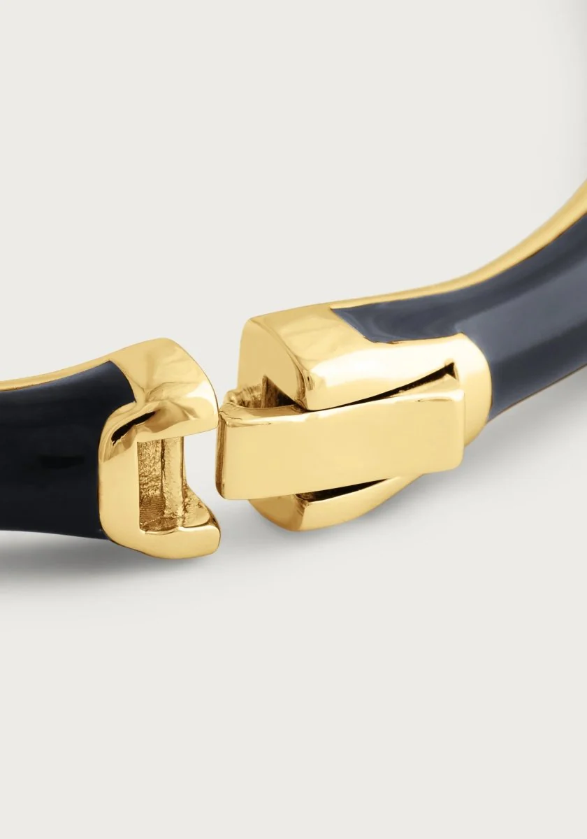 Anabel Aram Bamboo Enameled Hingled Bangle Black
