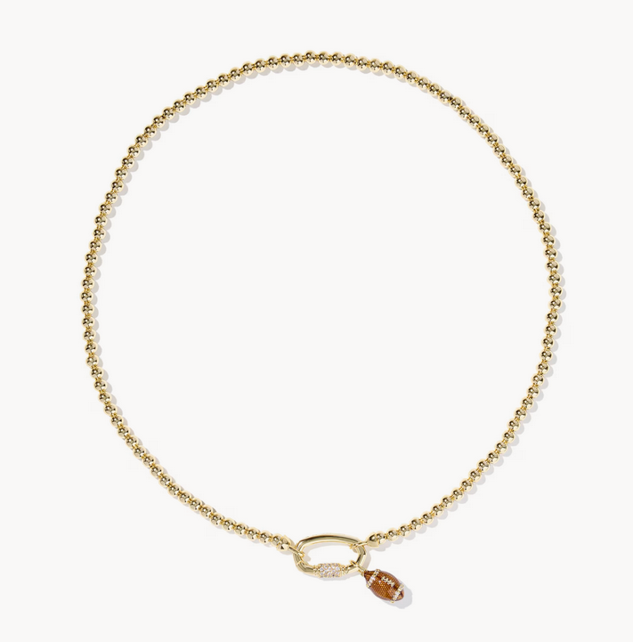 Football Metal Strand Necklace Gold Metal White CZ
