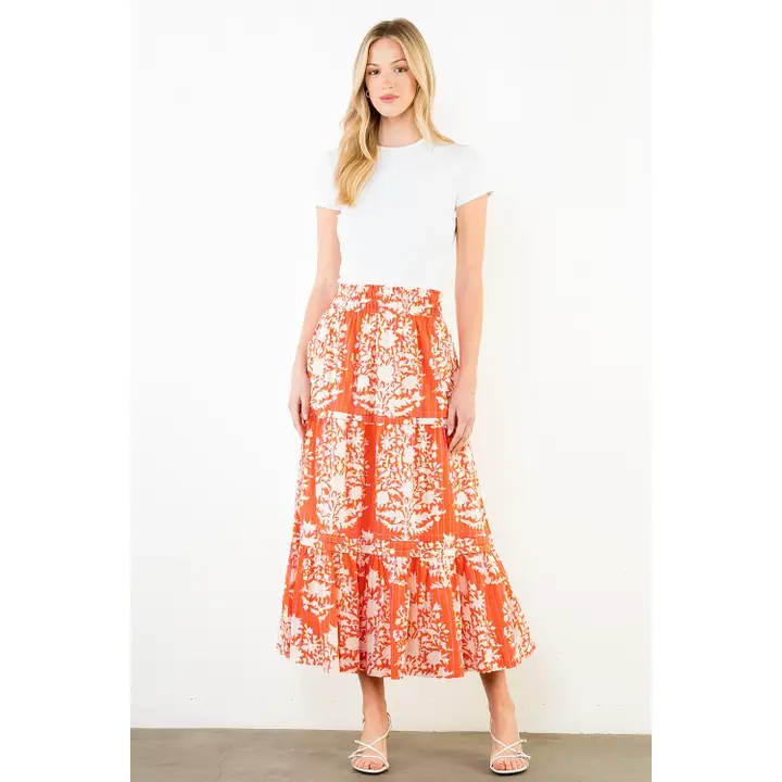 Long Pattern Skirt Cream and Orange