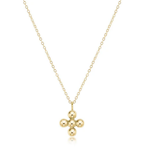16 Inch Necklace Gold Classic Beaded Signature Cross Gold Charm 4mm Bead Gold