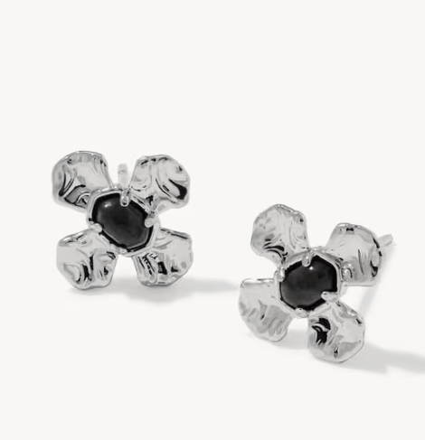 Leanne Stud Earrings Silver Black Granite