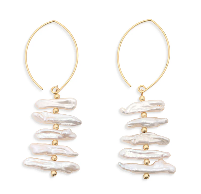 Rita Fish Hook Hoop w/Pearl Stack 3 in