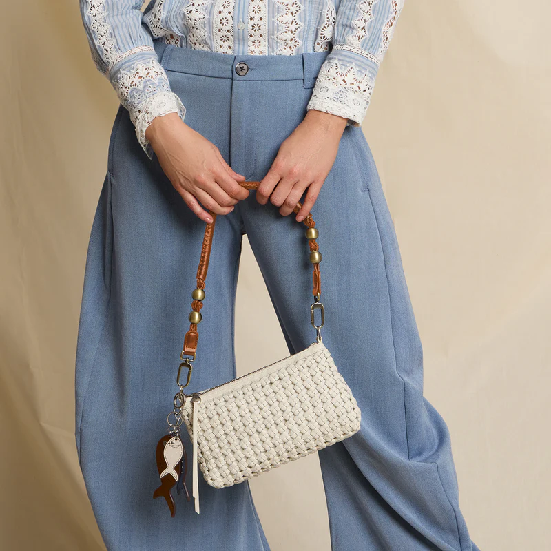 Darcy Crossbody in Woven Leather White Cap