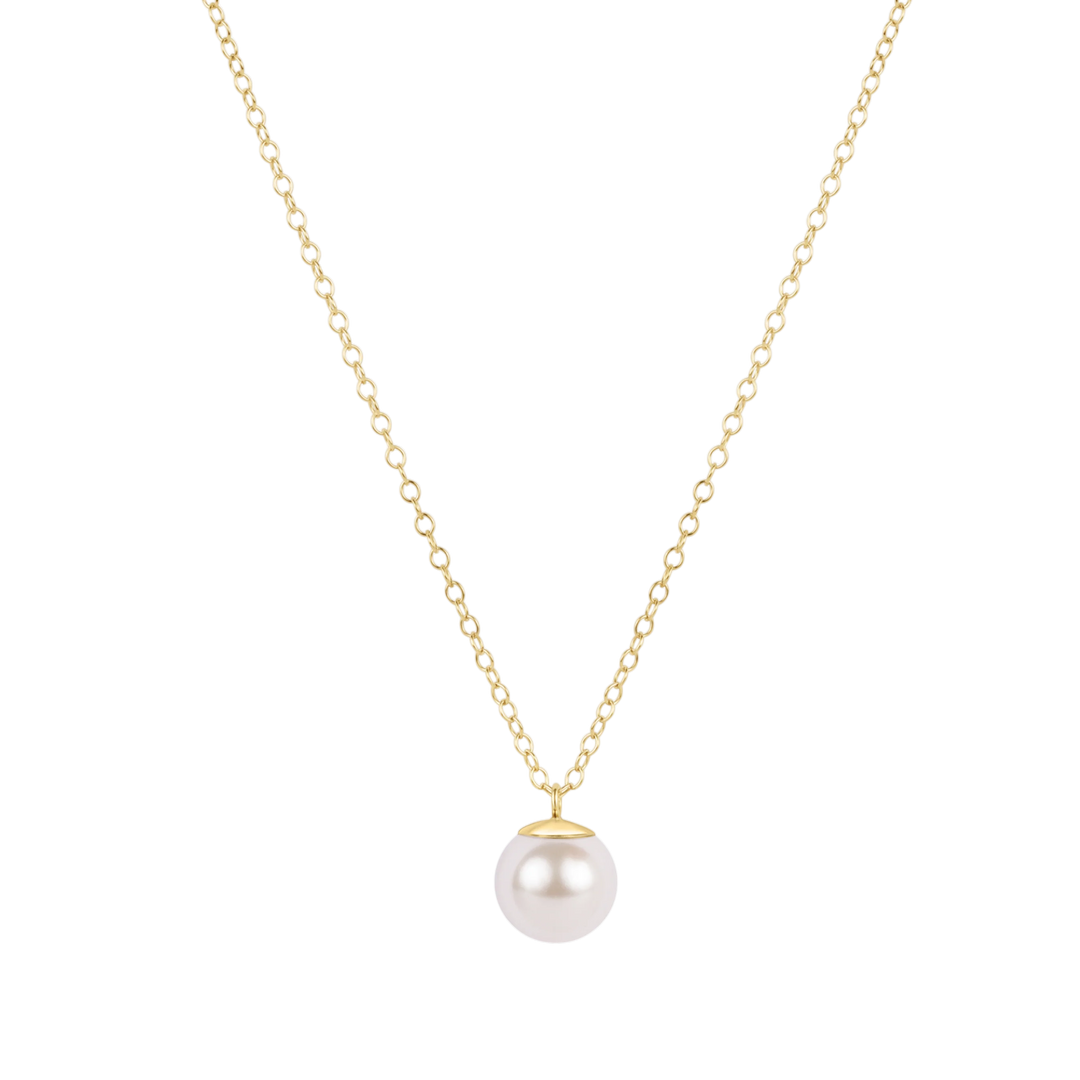16 Inch Necklace  Gold Classic Pearl 8 mm Charm