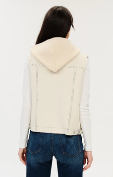 Tommie Exposed Stitch Detachable Hooded Vest Cream