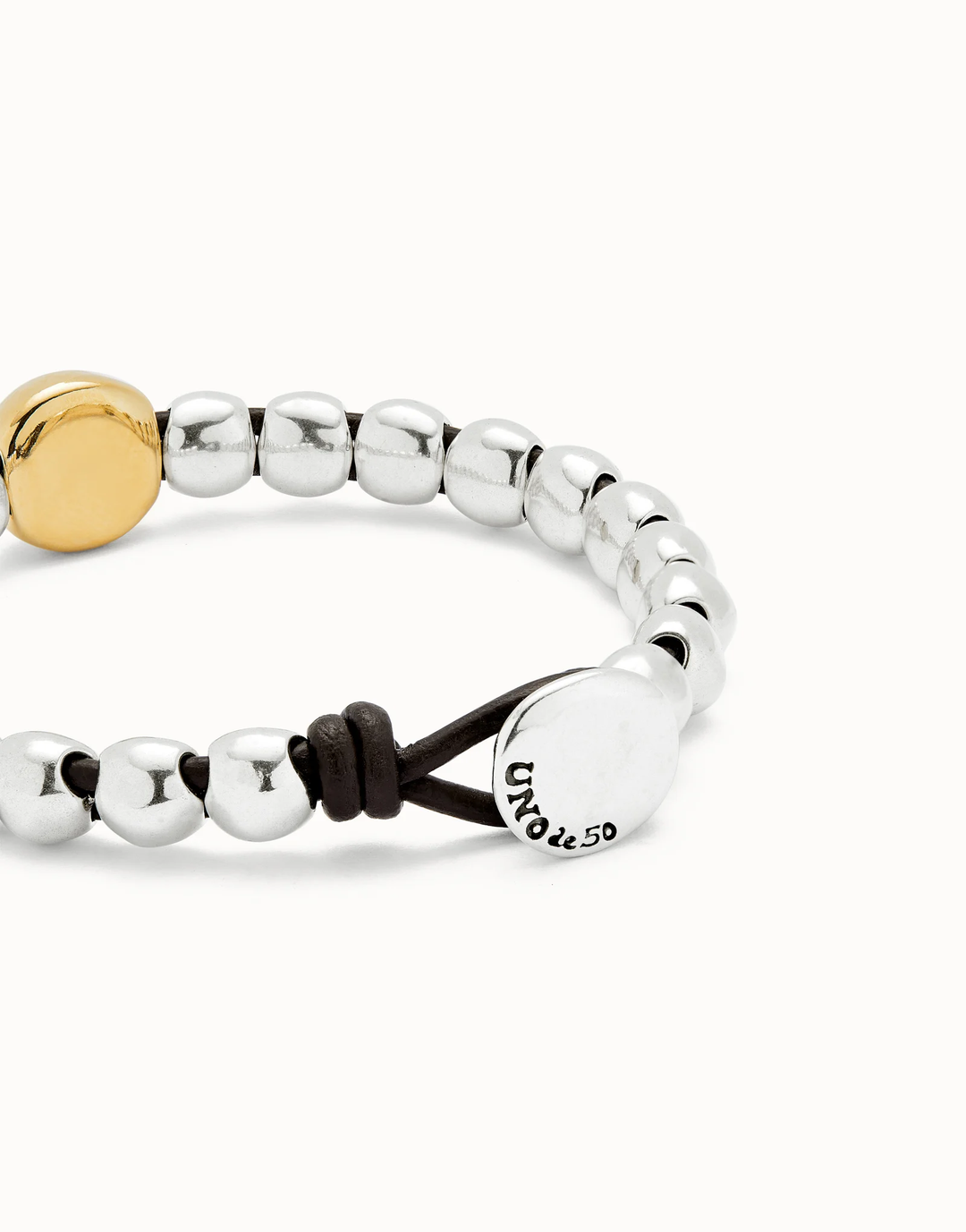 Ser Intrepida Mixed Metal Leather Bracelet with Gold Large Bead