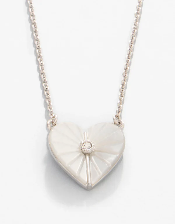 SLV Necklace 18" Radiant/Mother-of-Pearl Heart Sil