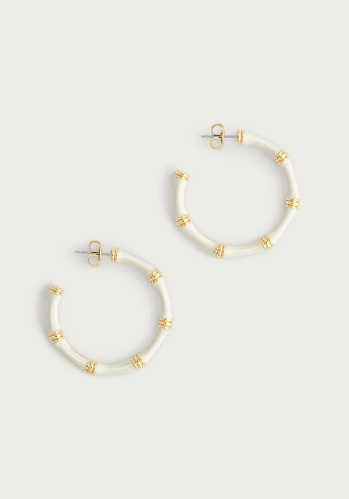 Anabel Aram Bamboo Enameled Hoop Earrings Creme
