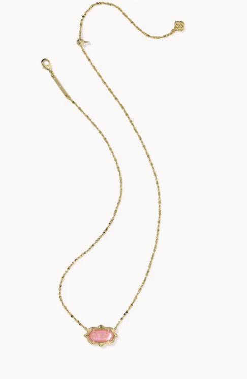 Elisa Scallop Frame Short Pendant Necklace Light Pink Iridescent Abalone Gold