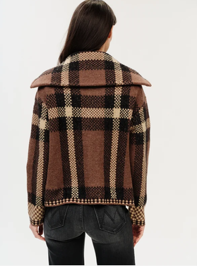 Cypress Plaid Collared Zip Up Brown Plaid