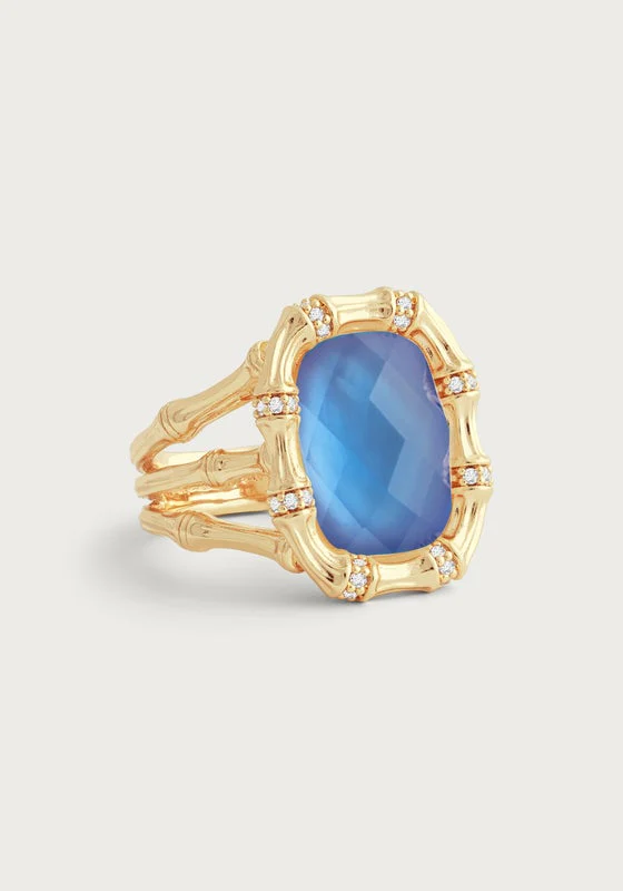Anabel Aram Bamboo with Stone Ring Gemstones Iridescent Swiss Blue Size 7