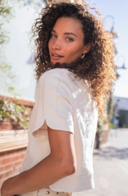 Collarless Short Sleeve Cropped Jacket Desert Dune