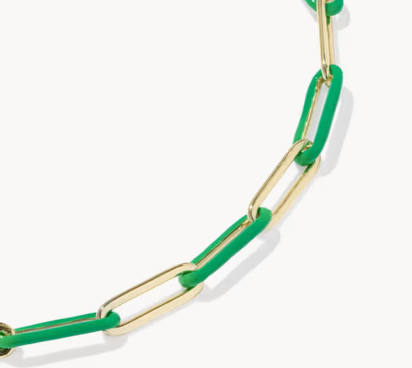 Courtney Enamel Link Necklace Gold Green Enamel