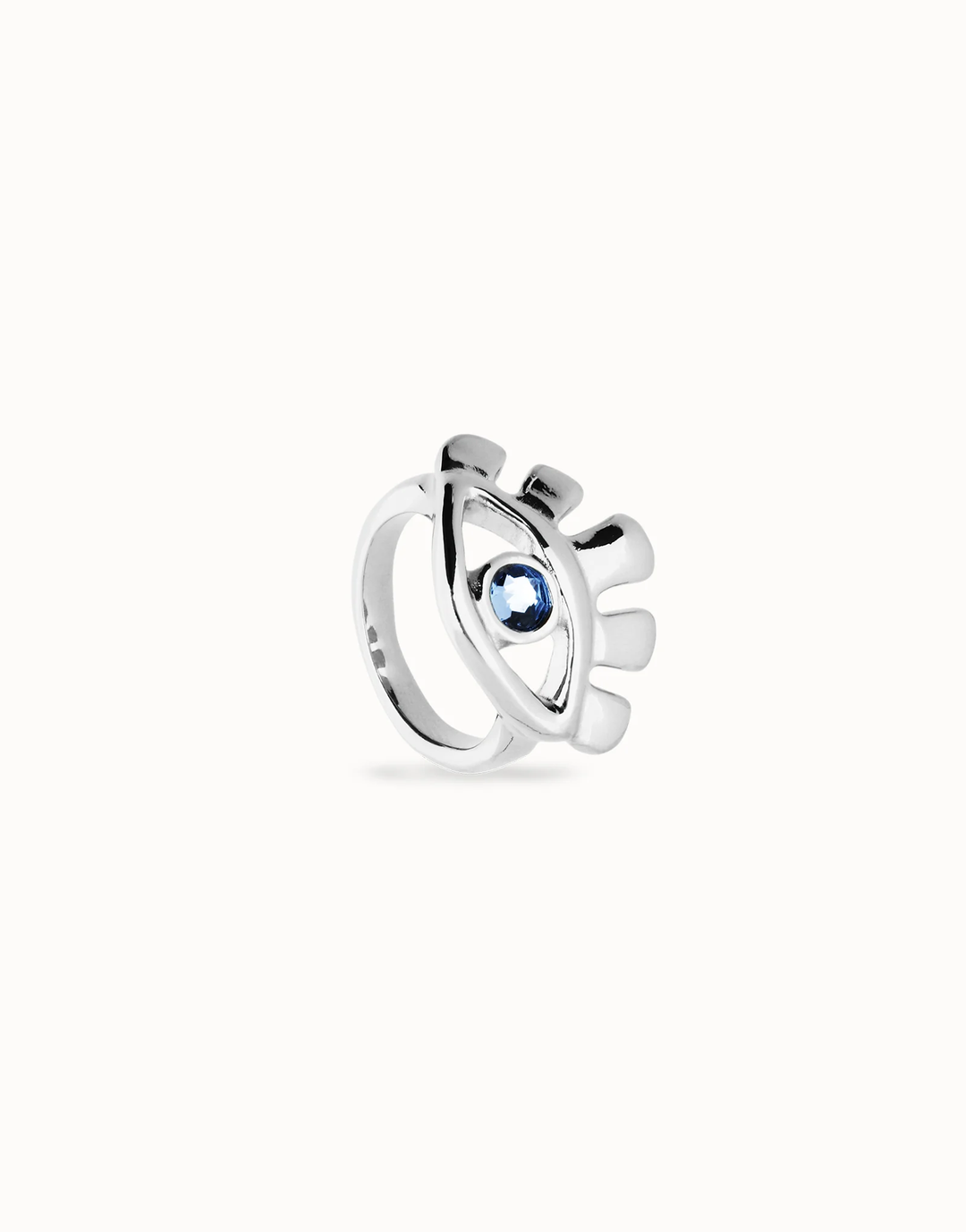 Ser Intuitiva Eye-Shaped Ring with Faceted Blue Crystal Size 7.5